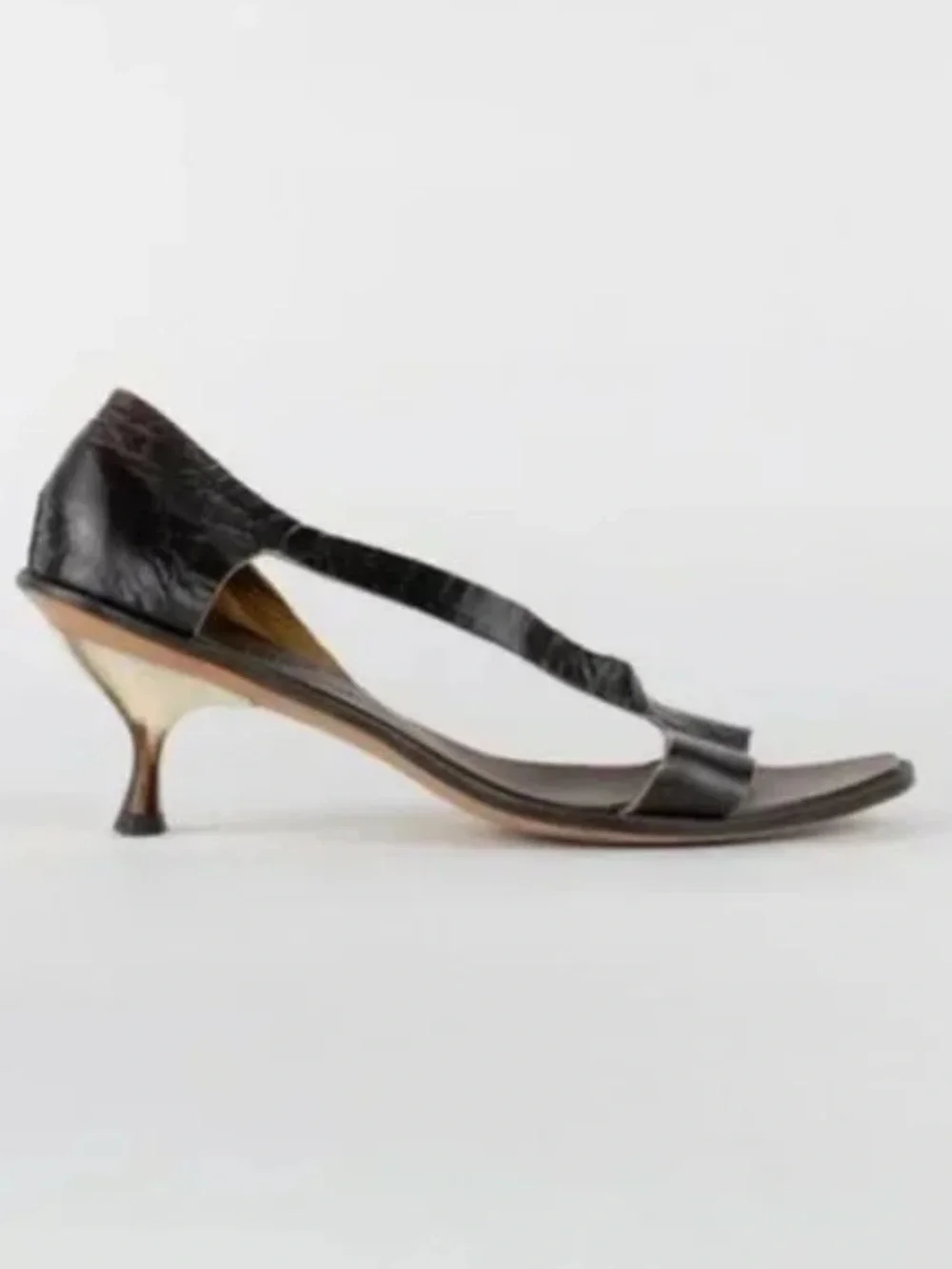 Cydwoq Vintage Black leather Spool Heel Sandals